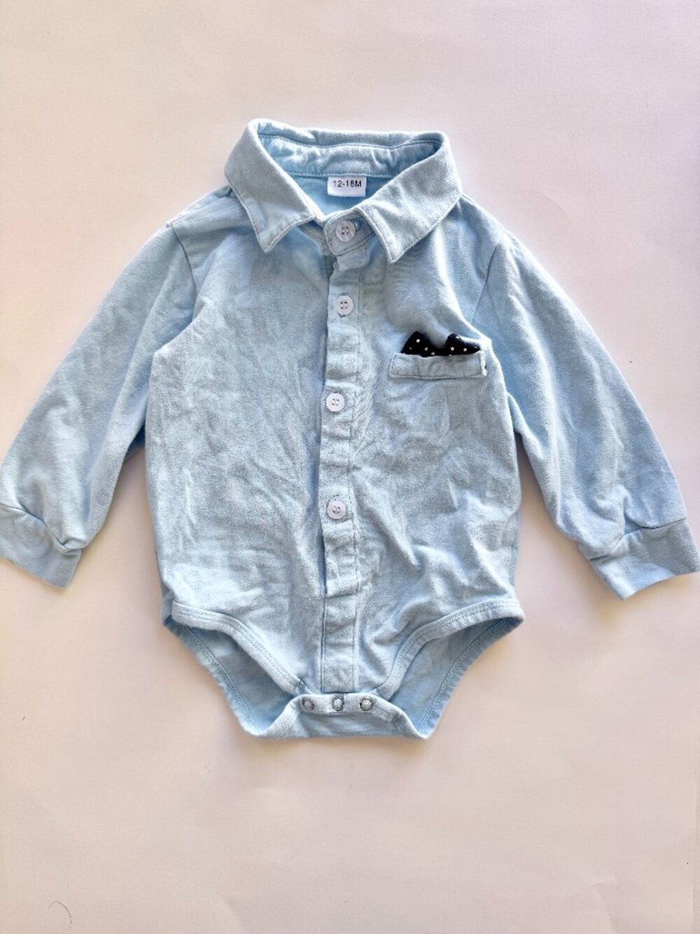 Baby Boy Light Blue Button Up Bodysuit Pocket 12-18M